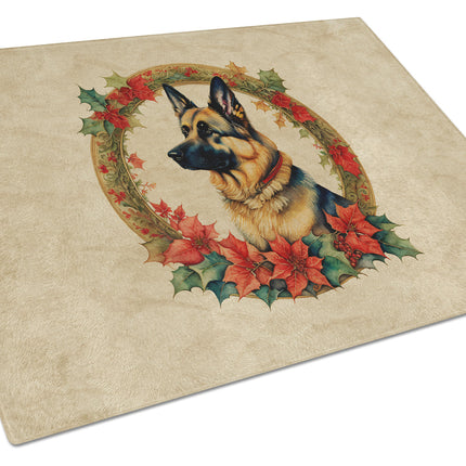 German Shepherd Christmas Flowers Glass Cutting Board