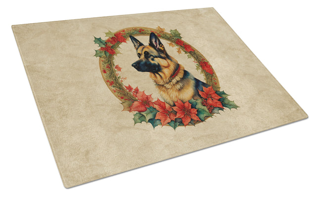 German Shepherd Christmas Flowers Glass Cutting Board