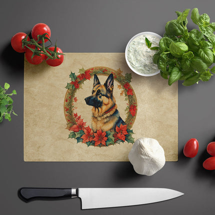 German Shepherd Christmas Flowers Glass Cutting Board
