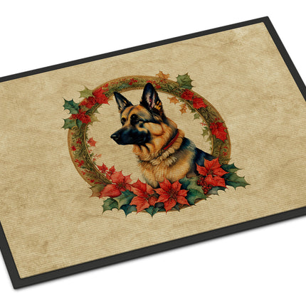 German Shepherd Christmas Flowers Doormat