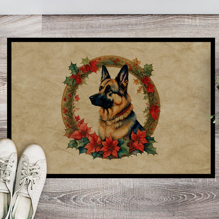 German Shepherd Christmas Flowers Doormat