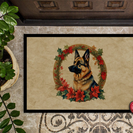 German Shepherd Christmas Flowers Doormat