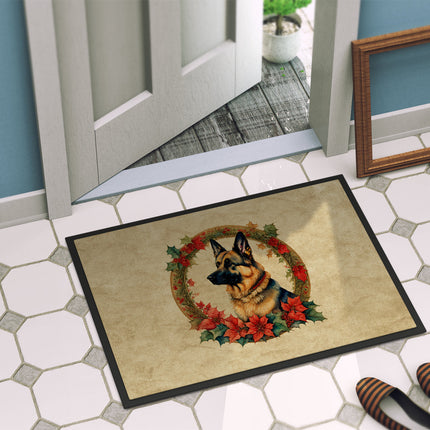 German Shepherd Christmas Flowers Doormat