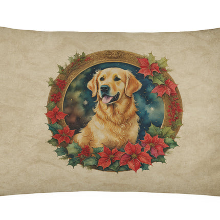 Golden Retriever Christmas Flowers Throw Pillow