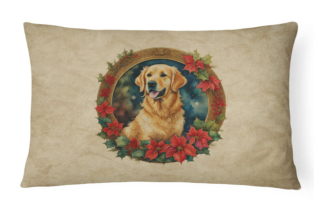 Golden Retriever Christmas Flowers Throw Pillow
