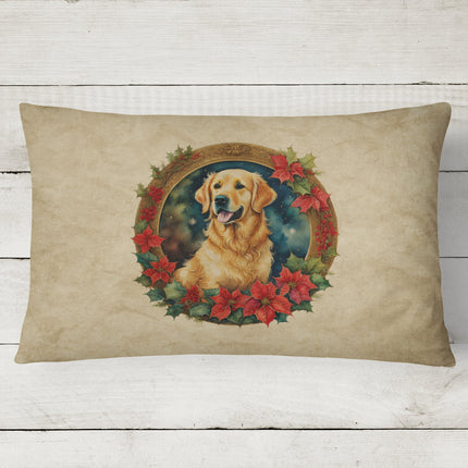 Golden Retriever Christmas Flowers Throw Pillow