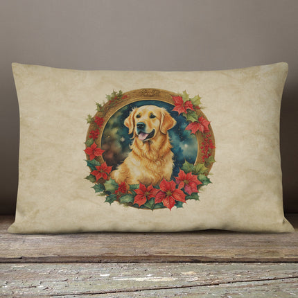 Golden Retriever Christmas Flowers Throw Pillow