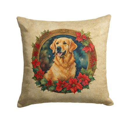 Golden Retriever Christmas Flowers Throw Pillow
