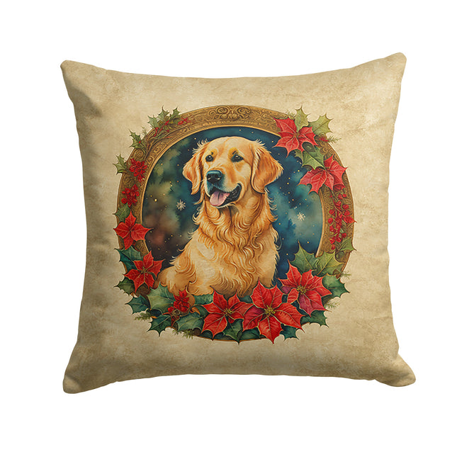 Golden Retriever Christmas Flowers Throw Pillow