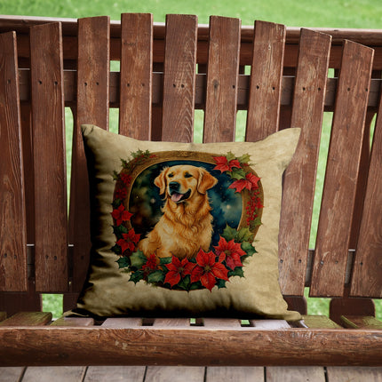 Golden Retriever Christmas Flowers Throw Pillow