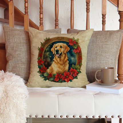 Golden Retriever Christmas Flowers Throw Pillow