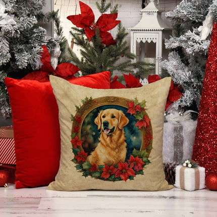 Golden Retriever Christmas Flowers Throw Pillow