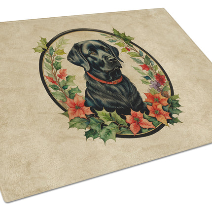 Labrador Retriever Christmas Flowers Glass Cutting Board
