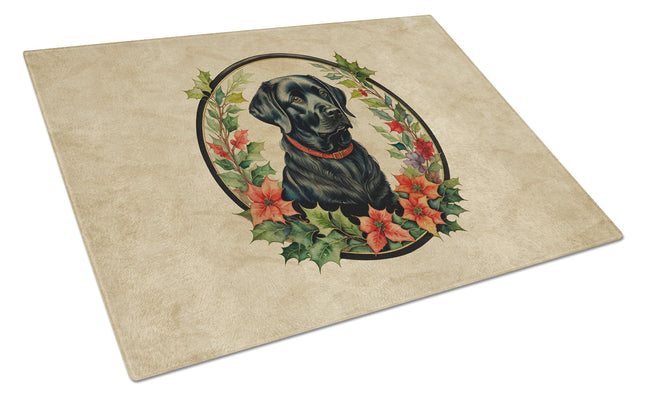 Labrador Retriever Christmas Flowers Glass Cutting Board