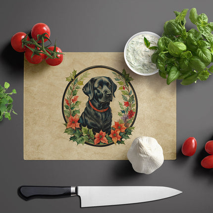 Labrador Retriever Christmas Flowers Glass Cutting Board