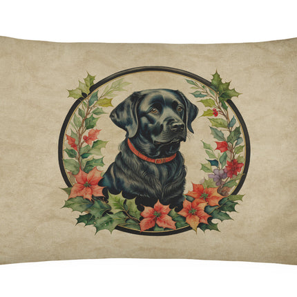 Labrador Retriever Christmas Flowers Throw Pillow