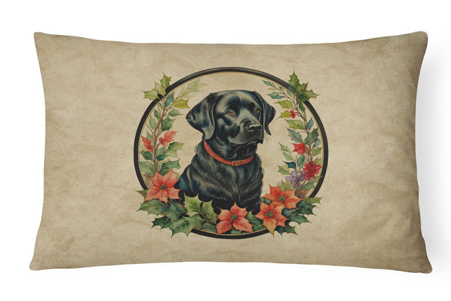 Labrador Retriever Christmas Flowers Throw Pillow