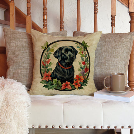 Labrador Retriever Christmas Flowers Throw Pillow