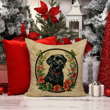 Labrador Retriever Christmas Flowers Throw Pillow