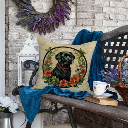 Labrador Retriever Christmas Flowers Throw Pillow