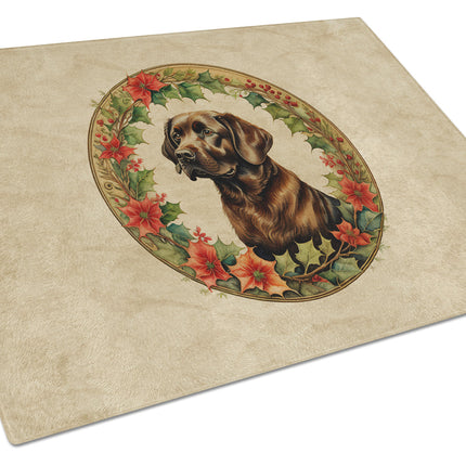 Labrador Retriever Christmas Flowers Glass Cutting Board