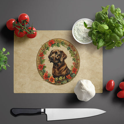 Labrador Retriever Christmas Flowers Glass Cutting Board