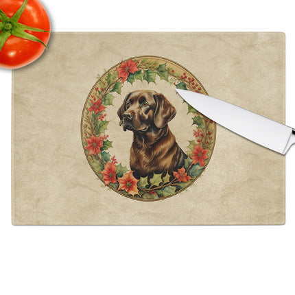 Labrador Retriever Christmas Flowers Glass Cutting Board