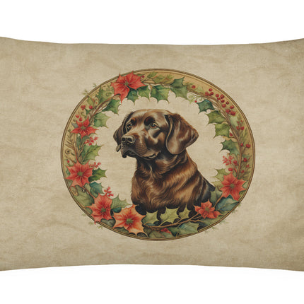 Labrador Retriever Christmas Flowers Throw Pillow