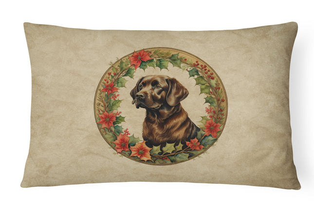 Labrador Retriever Christmas Flowers Throw Pillow