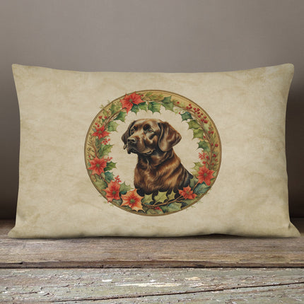 Labrador Retriever Christmas Flowers Throw Pillow