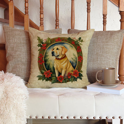 Labrador Retriever Christmas Flowers Throw Pillow