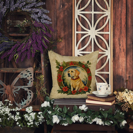 Labrador Retriever Christmas Flowers Throw Pillow