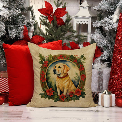 Labrador Retriever Christmas Flowers Throw Pillow