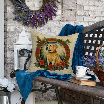 Labrador Retriever Christmas Flowers Throw Pillow
