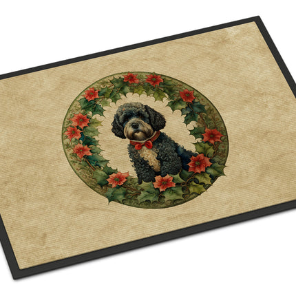 Portuguese Water Dog Christmas Flowers Doormat