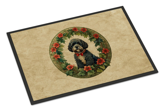 Portuguese Water Dog Christmas Flowers Doormat