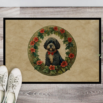 Portuguese Water Dog Christmas Flowers Doormat