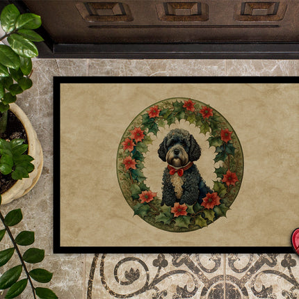Portuguese Water Dog Christmas Flowers Doormat