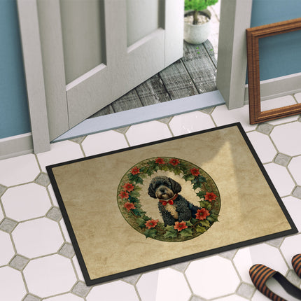 Portuguese Water Dog Christmas Flowers Doormat