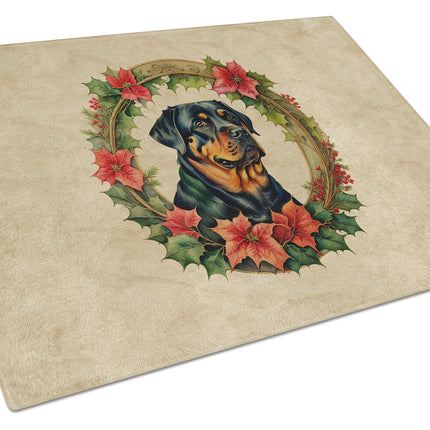 Rottweiler Christmas Flowers Glass Cutting Board
