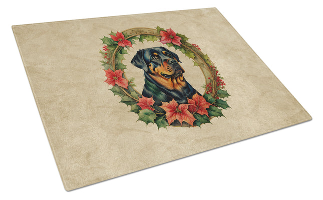 Rottweiler Christmas Flowers Glass Cutting Board