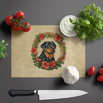 Rottweiler Christmas Flowers Glass Cutting Board
