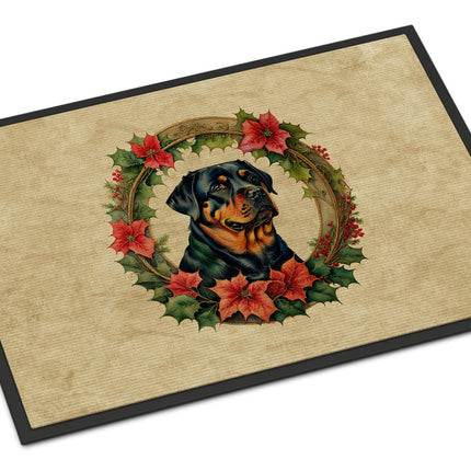 Rottweiler Christmas Flowers Doormat
