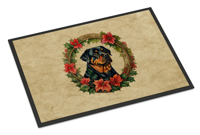 Rottweiler Christmas Flowers Doormat