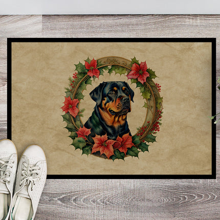Rottweiler Christmas Flowers Doormat