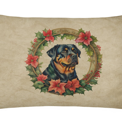 Rottweiler Christmas Flowers Throw Pillow