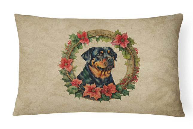 Rottweiler Christmas Flowers Throw Pillow