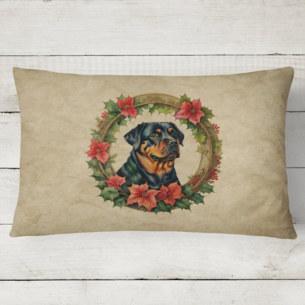 Rottweiler Christmas Flowers Throw Pillow