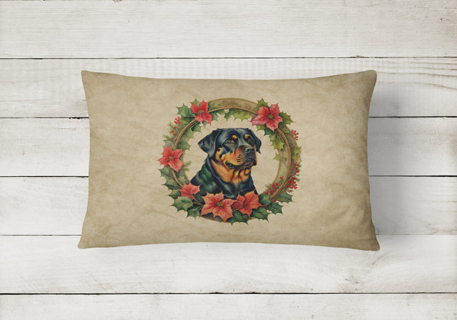 Rottweiler Christmas Flowers Throw Pillow