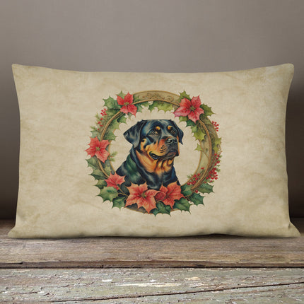 Rottweiler Christmas Flowers Throw Pillow